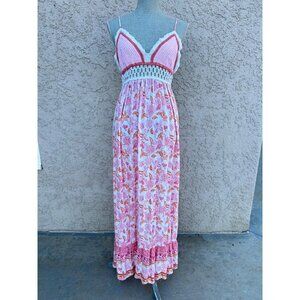 Rue21 Boho Crochet Pink Floral Long Maxi Sun Dress Cottagecore Soft Girl Small